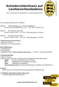 Mehr über den Artikel erfahren Einladung zum Herbstlehrgang „Erwerb der Schiedsrichterlizenz auf Landesverbandsebene“