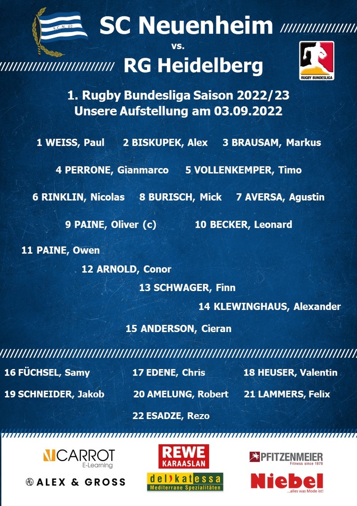 Mannschaftsaufstellung 3.9.22 Herren-Bundesliga SCN-RGH