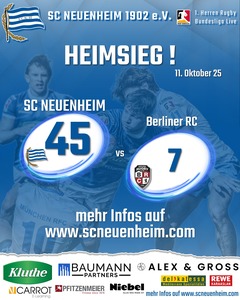 HEIMSIEG GEGEN DEN BRC!
SC Neuenheim - Berliner RC 45:7 (45:7)
