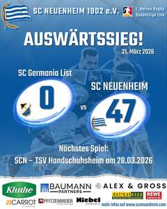Die SCN-Männer haben einen perfekten Start ins Jahr 2026 hingelegt. Beim SC Germania List siegten die Blauen mit 47:0 (Halbzeitstand 19:0) und sicherten souverän den offensiven Bonuspunkt.